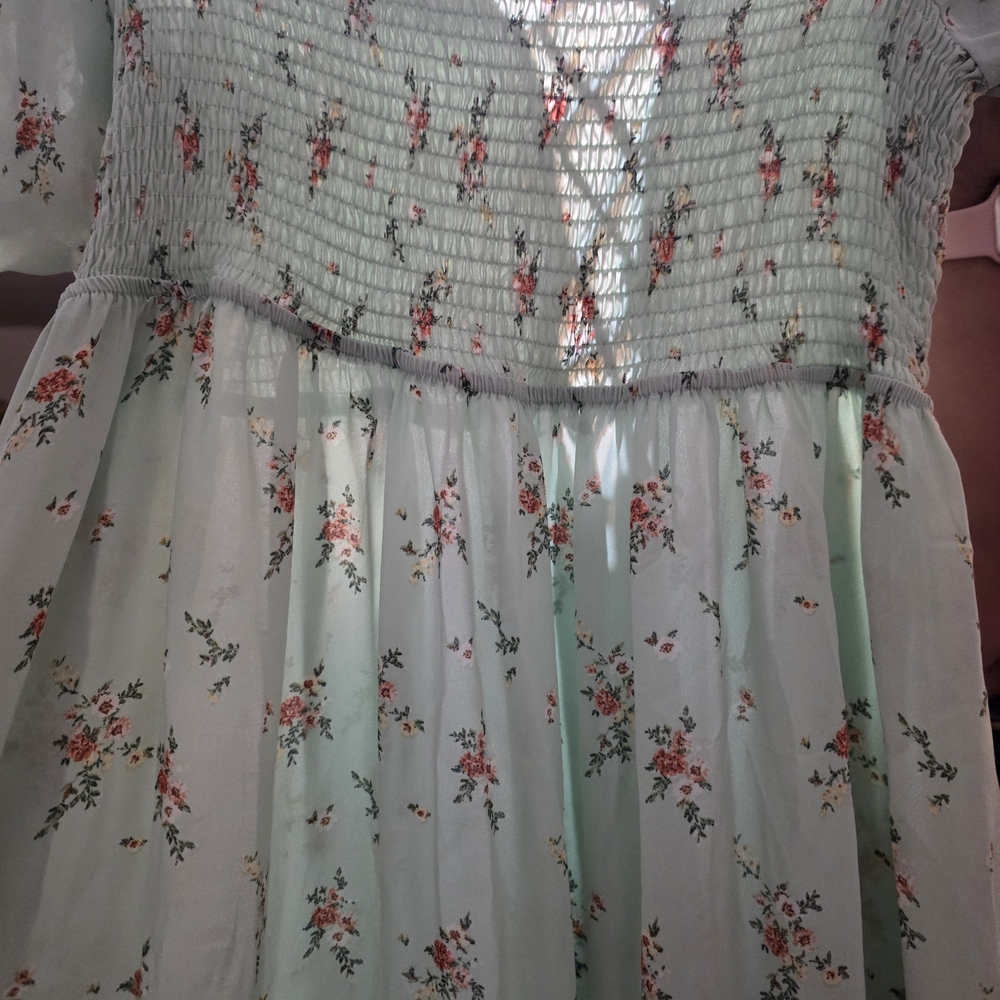 Mint Floral Smocked Maxi Dress - Picture 3 of 5